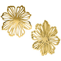 Paar goldene Blumen Ohrstecker aus Chirurgenstahl auf weißem Hintergrund