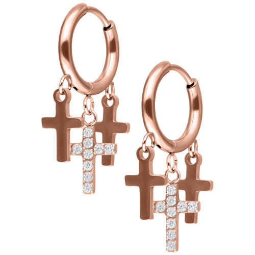 Little Dangling Cross Hoops - Ruusukultainen metalli