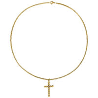 Goldene Halskette mit Kreuzanhänger auf weißem Hintergrund