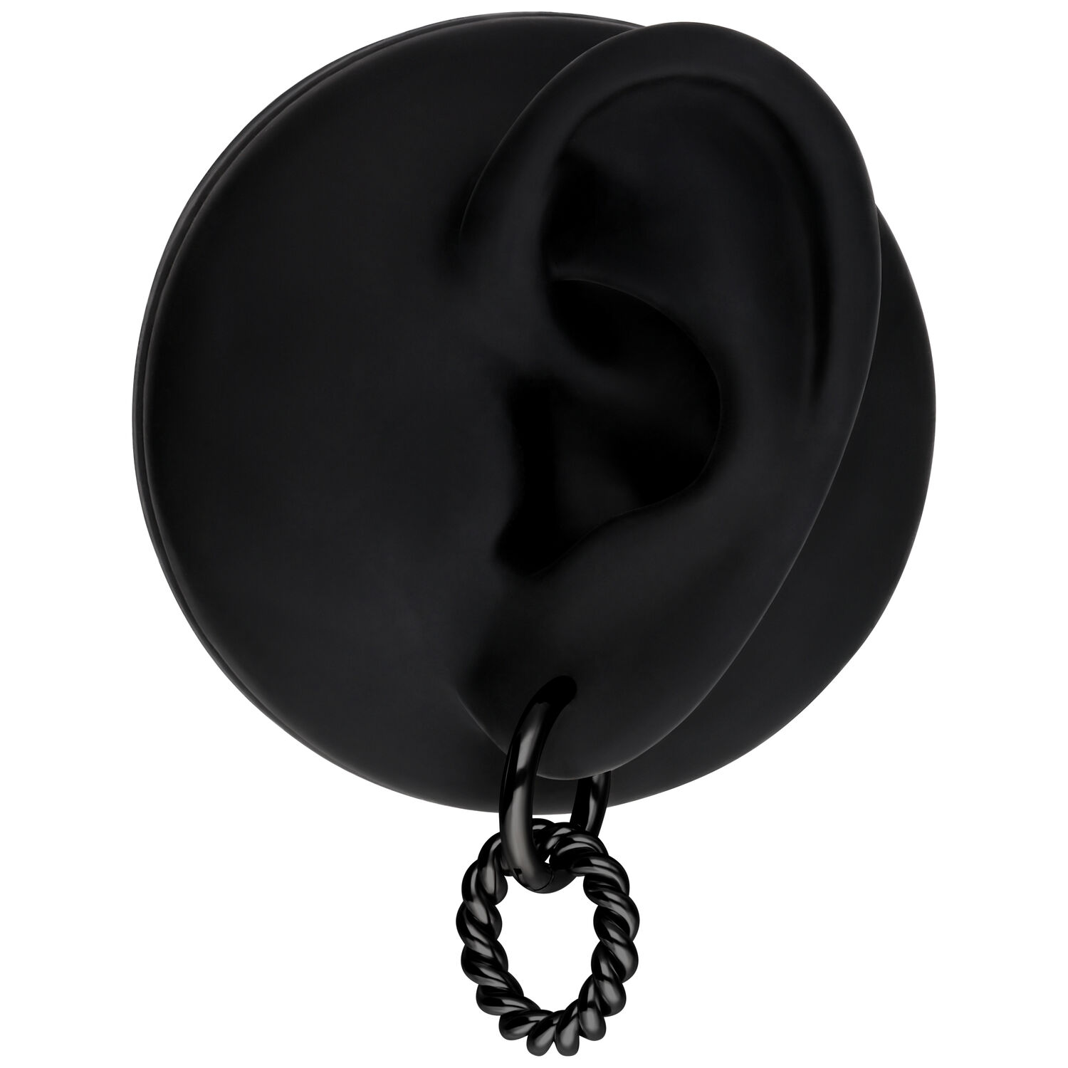 Schwarze Twisted Circle Hoops mit Klappverschluss Schwarze Ohrcreolen aus Chirurgenstahl auf weißem Hintergrund