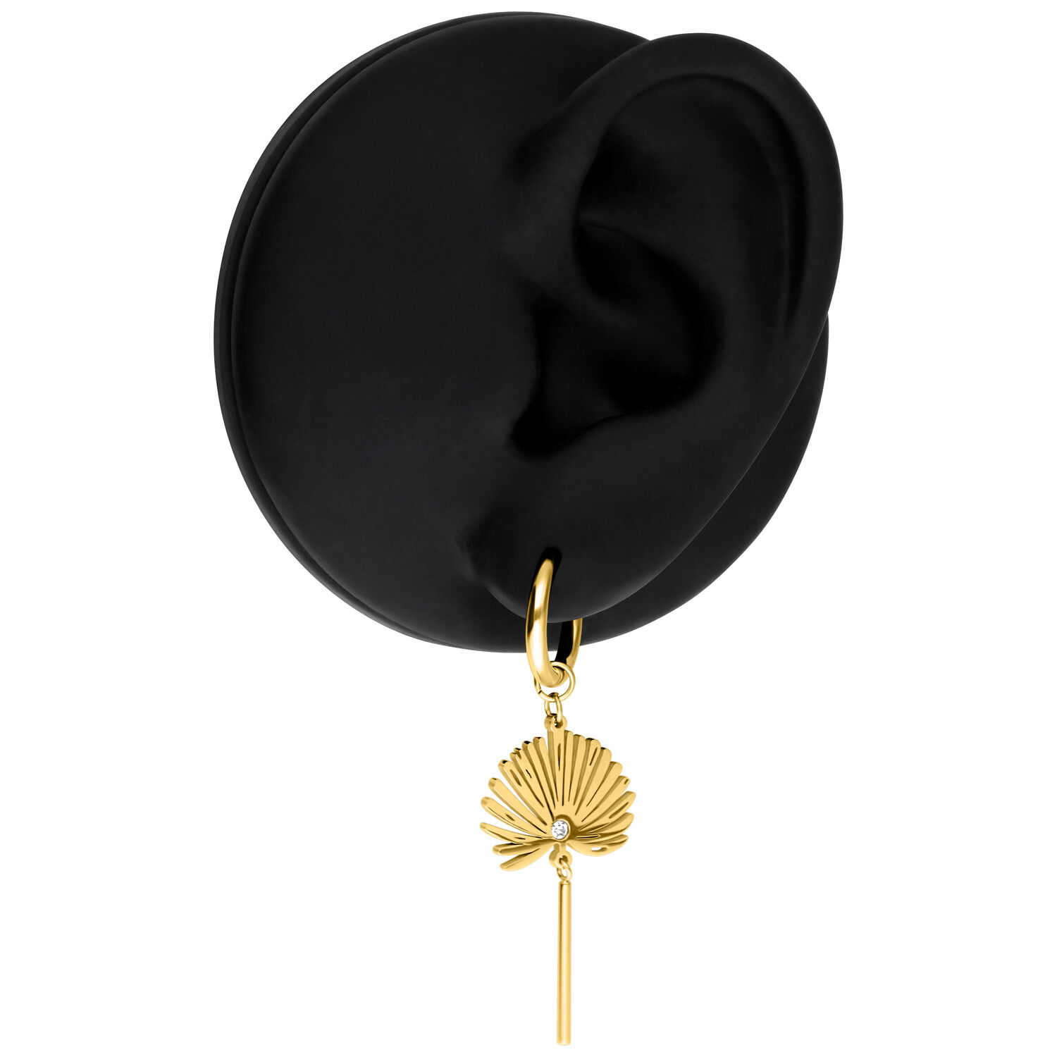 Goldene Little Petticoat Hoops Ohrringe Goldene Ohrringe an schwarzem Ständer mit filigranem Design