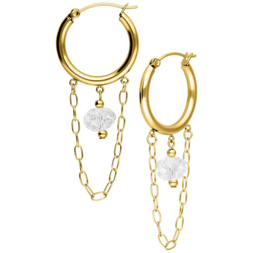 Edgy white Stone Hoops (Paar) - Kultainen metalli