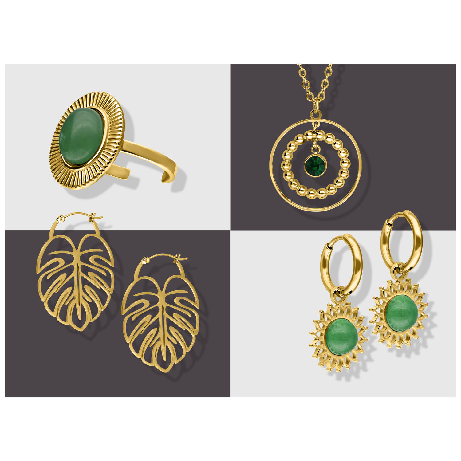 Wildcat Adventskalender 2025 - Gold Edition Schmuckset Goldene Schmuckstücke inklusive Ring, Halskette und Ohrringe auf neutralem Hintergrund