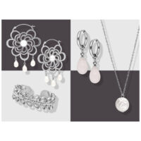 Wildcat Adventskalender 2025 - Silber Schmuckset Silberne Ohrringe, Halskette und Armband auf grauem Hintergrund