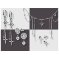 Wildcat Adventskalender 2025 - Silber Schmuckset Silbernes Schmuckset mit Ohrringen und Ketten auf zweifarbigem Hintergrund