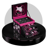 Wildcat Adventskalender 2025 in Silber Silberner Wildcat Adventskalender mit Schmuck auf schwarzem Sockel