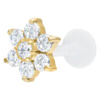 Kultainen labret kukkakuvioisella kristallipäällä, kirkkaat kristallit