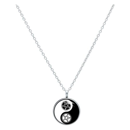 Pentagram Yin Yang - kaulakoru - Hopeinen metalli