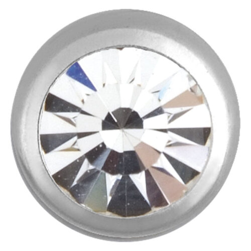 Silberner Piercing-Aufsatz mit kristallklarem Kristall auf weißem Hintergrund