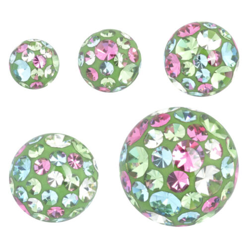 Hellgrüner Piercingaufsatz mit bunten Kristallen auf weißem Hintergrund