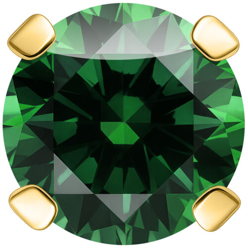 Smaragdgrüner Kristall in goldener Fassung, Nahaufnahme