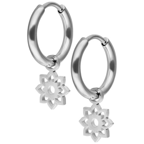 Mini Flower Hoops Pair - Hopeinen metalli
