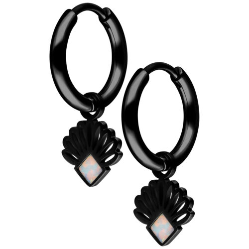 Mini Opal Fan Hoops Pair - Musta metalli