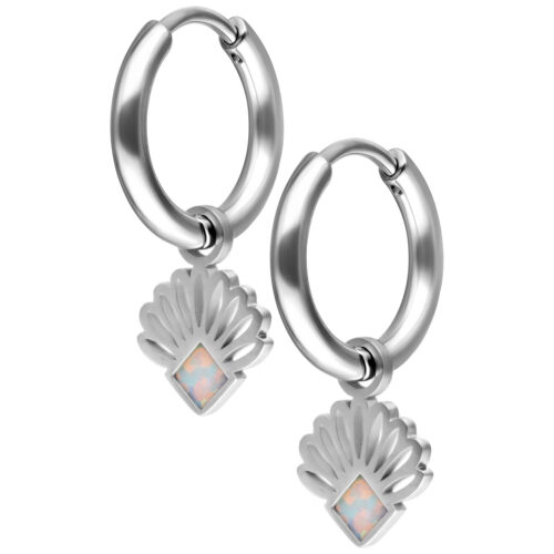 Mini Opal Fan Hoops Pair - Hopeinen metalli