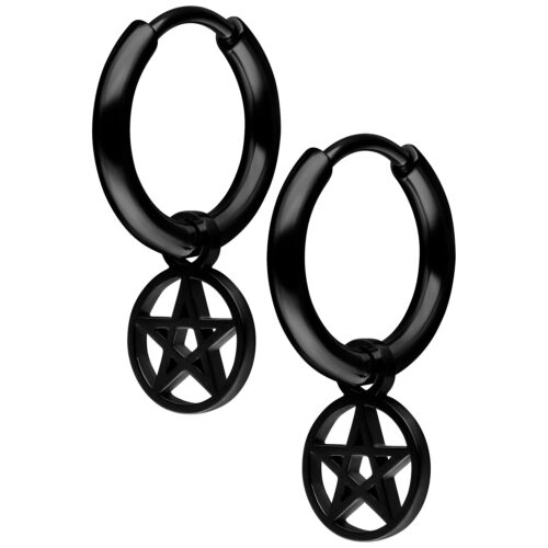 Mini Pentagram Hoops Pair - Musta metalli