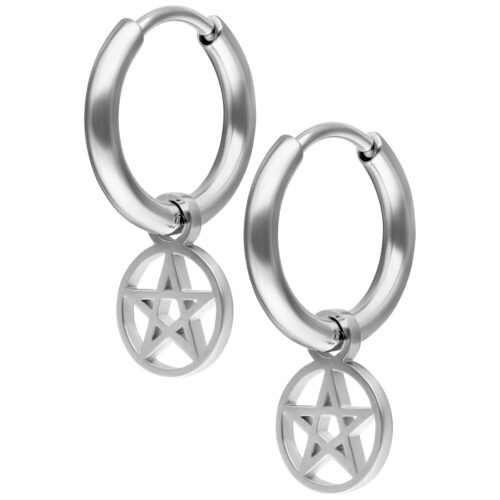 Mini Pentagram Hoops Pair - Hopeinen metalli