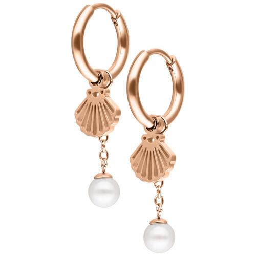 Mini Shell with Pearl Hoops Pair - Ruusukultainen metalli