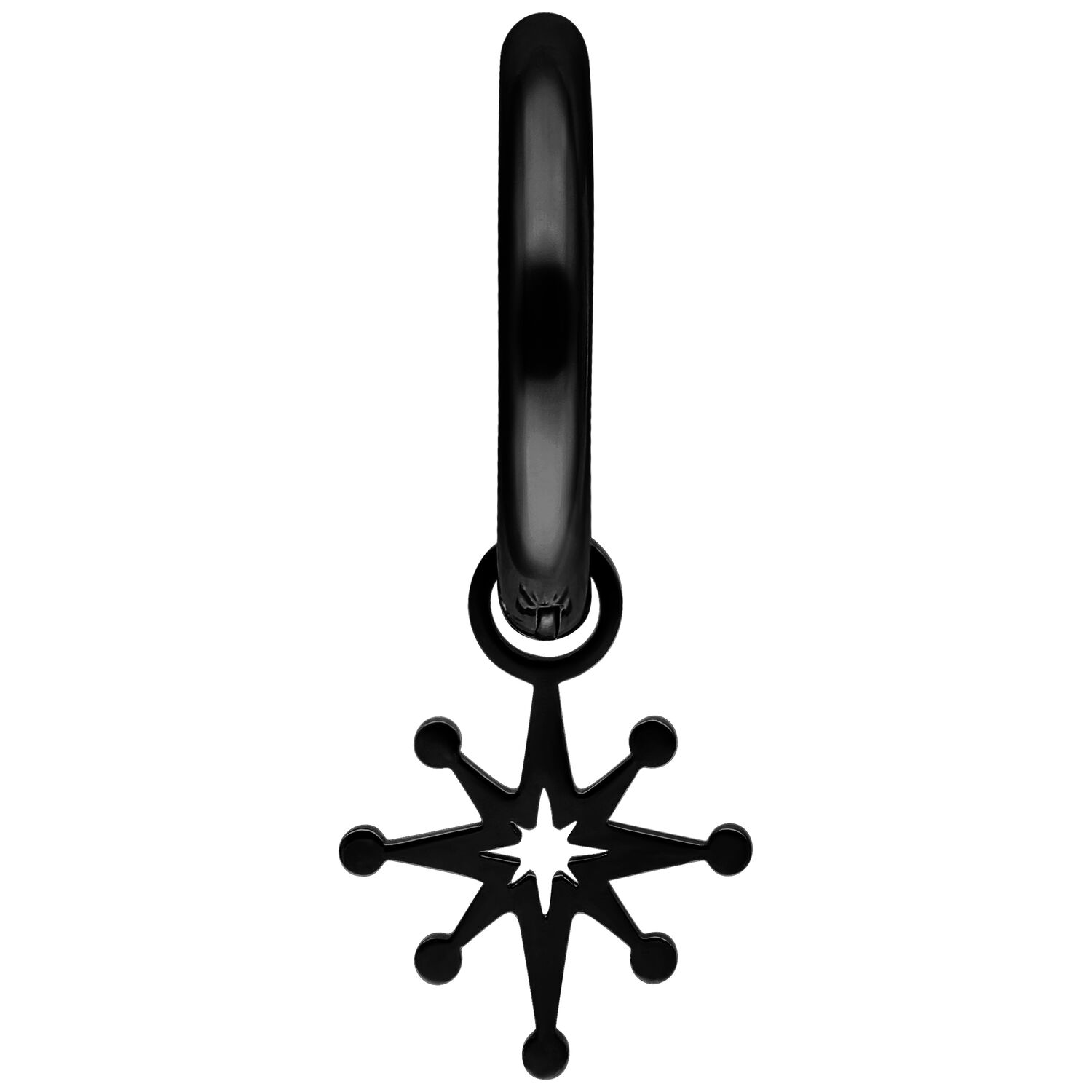 Schwarzer Mini Polar Star Ohrring auf weißem Hintergrund