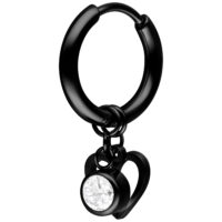 Schwarzer Ohrring mit Herzanhänger und klarem Kristall auf weißem Hintergrund