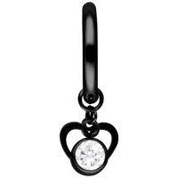 Schwarzer Ohrring aus Chirurgenstahl mit Herzdesign und Kristallanhänger vor weißem Hintergrund