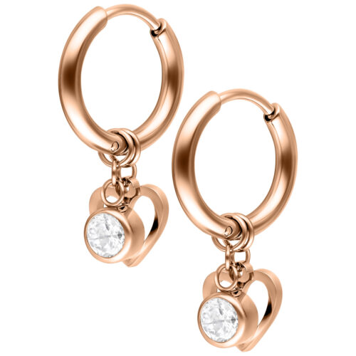 Mini Heart with Crystal Hanger Hoops Pair - Ruusukultainen metalli