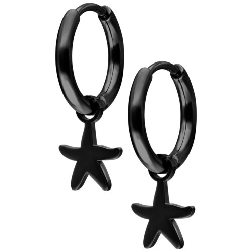Mini Starfish Hoops Pair - Musta metalli