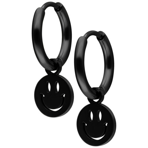 Mini Smiley Hoops Pair - Musta metalli
