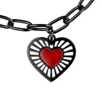Schwarzes Sacred Heart Armband mit Herzanhänger Schwarzes Armband aus Chirurgenstahl mit rotem Herzanhänger auf weißem Hintergrund
