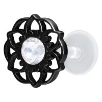 Musta Mandala Flower Labret kristallilla valkoisella taustalla