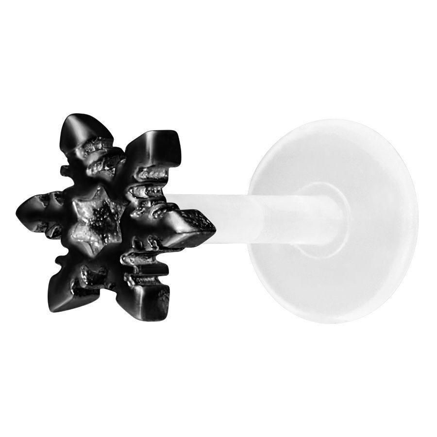 Musta lumihiutale-Labret Push-Fitillä Musta lumihiutale-Labret bioplastista ja hopeasta valkoisella taustalla