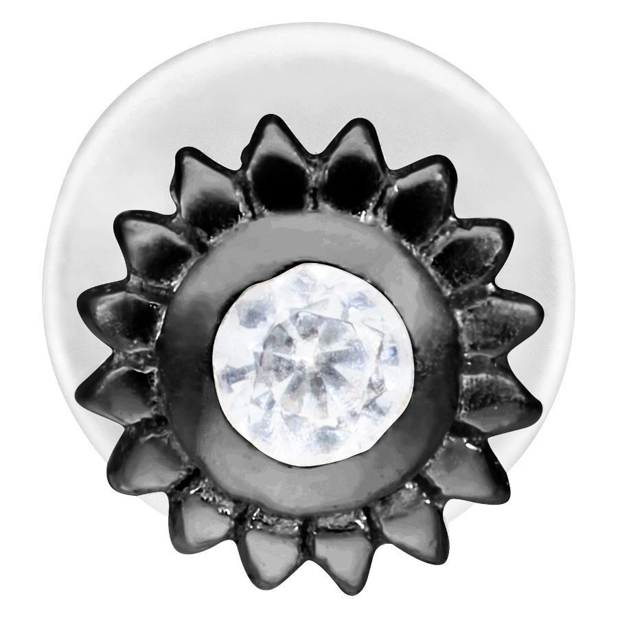 Musta labret kukkakuvioisella designilla ja kirkkaalla kristallilla valkoisella taustalla