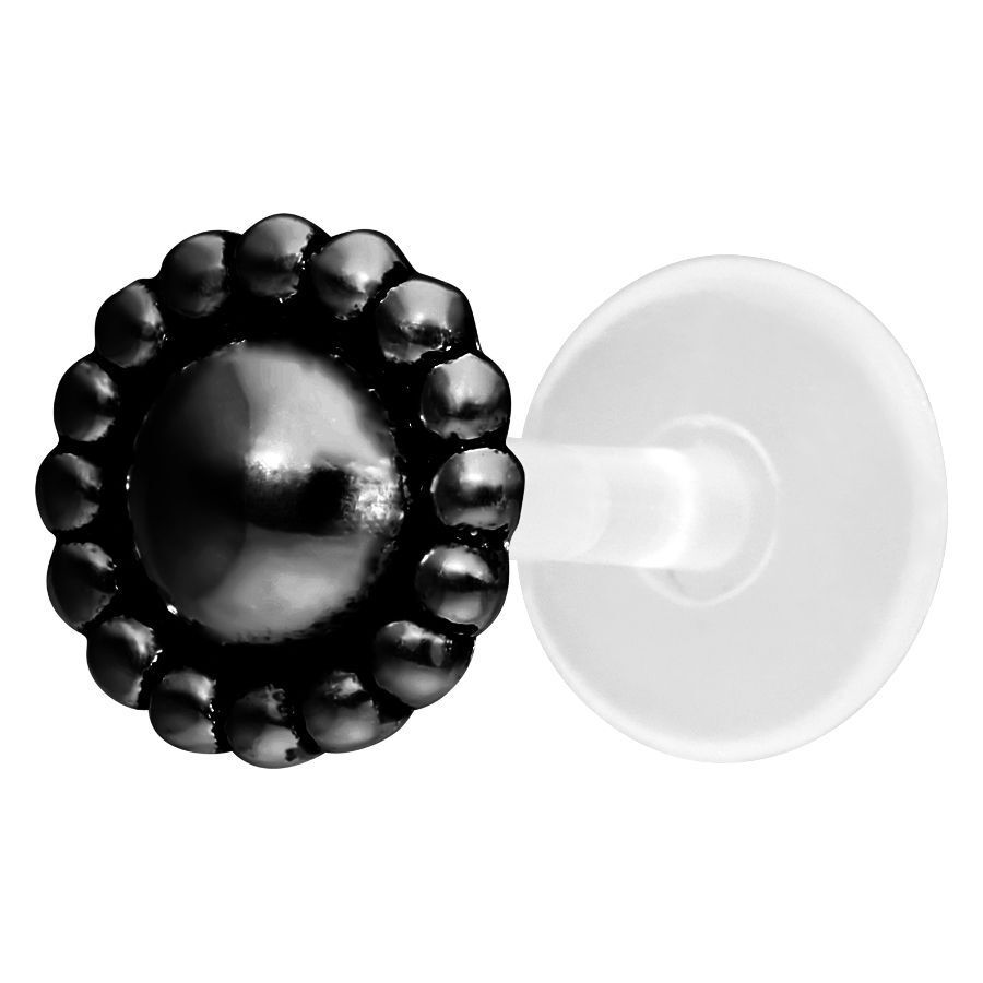 Musta Nub Labret Push-Fit mekanismilla valkoisella taustalla