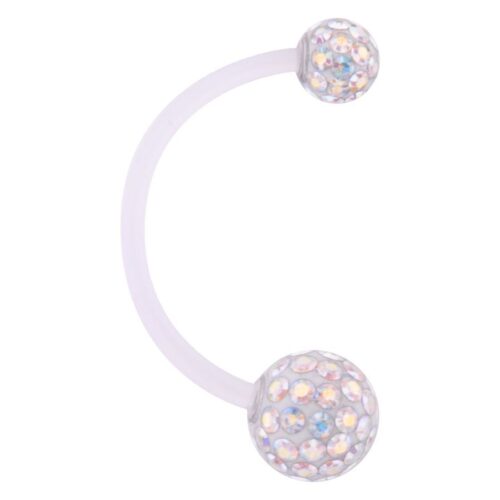 Tiivis raskaus Bananabell Bioplastista Aurora Boreale -kristalleilla valkoisella taustalla