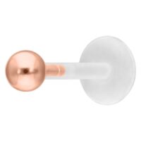 Rosékultainen labret push-fit mekanismilla valkoisella taustalla