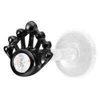 Musta labret kirkkaalla kristallilla ja bioplast-tangolla valkoisella taustalla