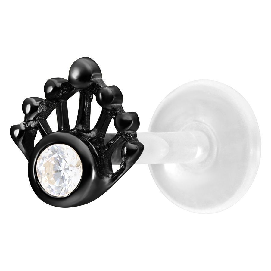 Musta labret kirkkaalla kristallilla ja bioplast-tangolla valkoisella taustalla