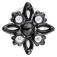 Musta Push-Fit labret tähtimuotoisella designilla ja kristallinkirkkailla kivillä valkoisella taustalla