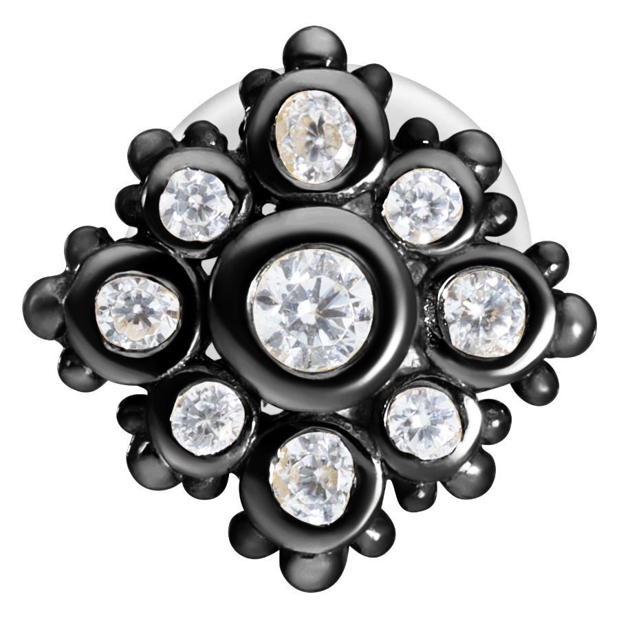 Musta Florescence Push-Fit Labret kristalleilla Musta labret kirkkailla kristalleilla valkoisella taustalla