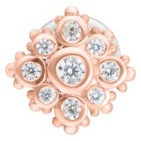 Ruusuinen Push-Fit Labret kirkkailla kristalleilla valkoisella taustalla