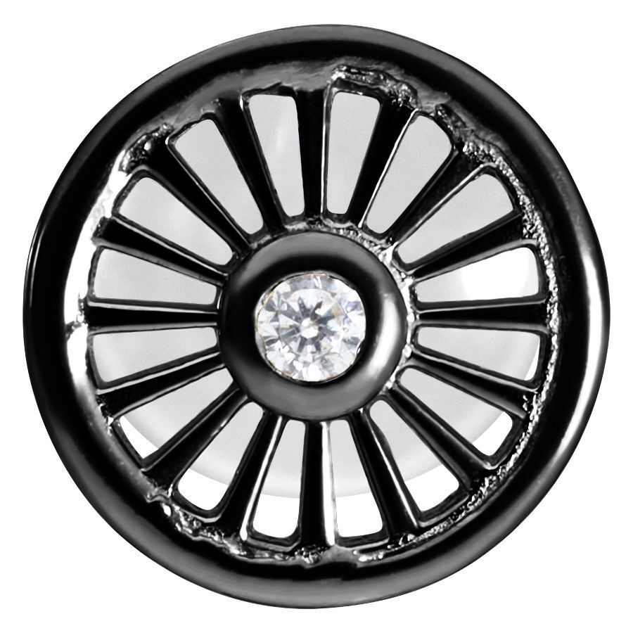 Musta Suncircle Push-Fit Labret kristallilla Musta labret Push-Fit järjestelmällä ja keskellä kristalli valkoisella taustalla