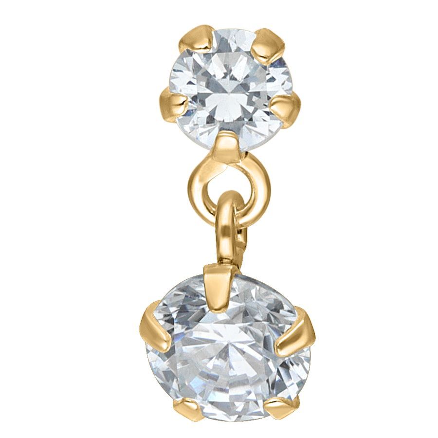 Kultainen Labret roikkuvalla kristallinkirkkaalla kivellä valkoisella taustalla