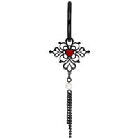 Schwarze Ohrringe mit Herzmotiv und Kettendetail auf weißem Hintergrund