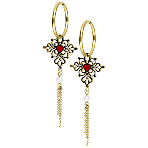 Little Sacred Heart Enamel Hoops - korvakorut (pari) - Kultainen metalli