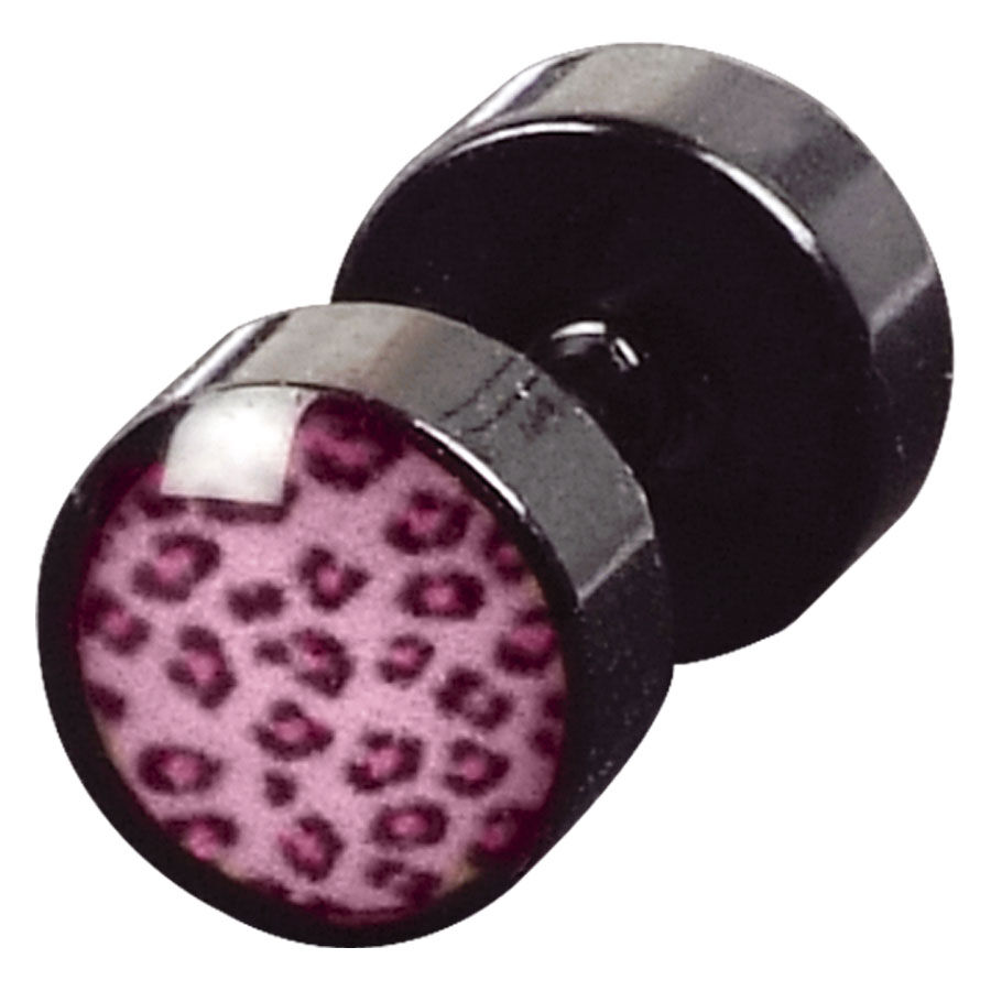 Pinkki Leopard Mini Fake Plug Musta Musta fake plug pinkillä leopardikuviolla valkoisella taustalla