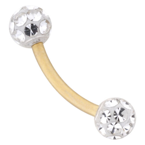 Kultainen napakoru, jossa kaksi kirkasta kristallipalloa valkoisella taustalla