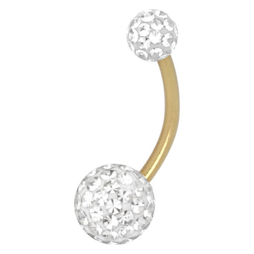 Goldenes Bananabell mit klaren Kristallkugeln auf weißem Hintergrund