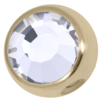 Goldene Titan Kugel, 5mm, mit kristallklarem Stein auf weißem Hintergrund
