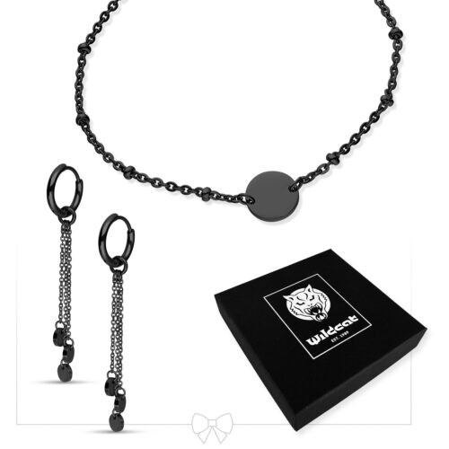 Plate Bracelet with Hoops Set - Musta metalli