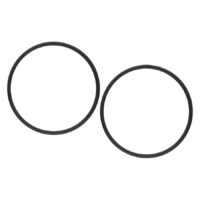 Kaksi suurta mustaa kirurginteräksistä korvarengasta valkoisella taustalla