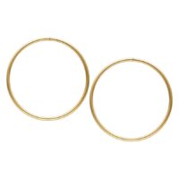 Kaksi suurta kultaista rengasta kirurginteräksestä valkoisella taustalla